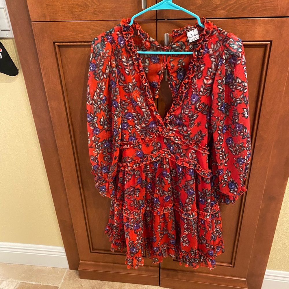 Red and purple flowered plunge babydoll dr…